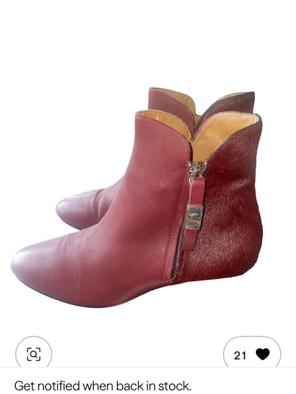 See By Chloe Burgundy Leather Ankle Booties with Side Zip